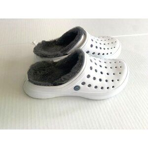 Joy Bees Womens 8 White Gray Fur Lined Clog Mule Slip On Shoes